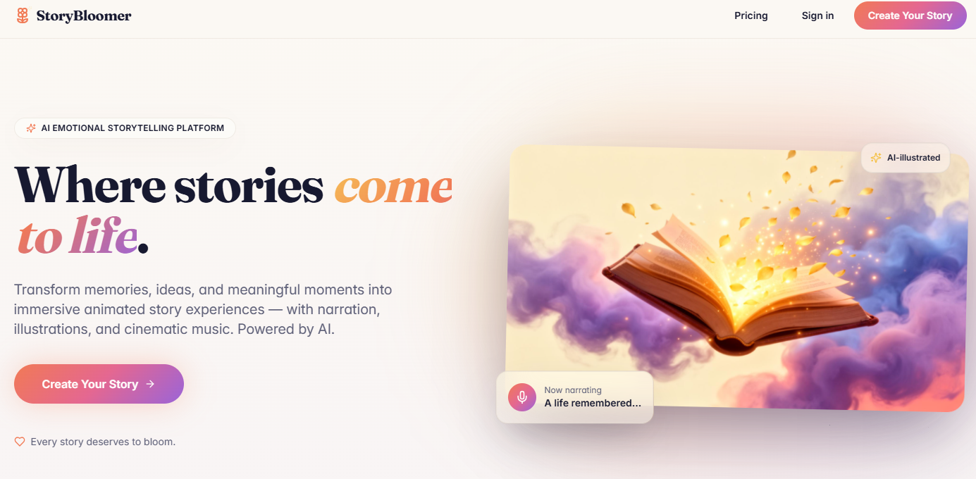 StoryBloomer — AI Applications case study: A new AI-native SaaS that turns any idea into an illustrated, narrated storybook in minutes